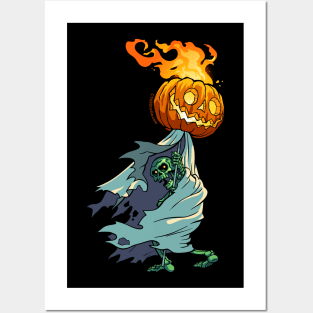 Skeleton with Pumpkin Torch Posters and Art